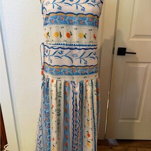 Women’s Blue & White Floral Stripe Maxi Dress